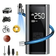 Tire Inflator Portable Air Compressor, Cordless Air Pump, One Click Smart Tire Pump for Car, Motorcycle, Bicycle and Ball, with Air Nozzle *4, Charging Cable *1, Air Tube *1, Storage Bag *1.